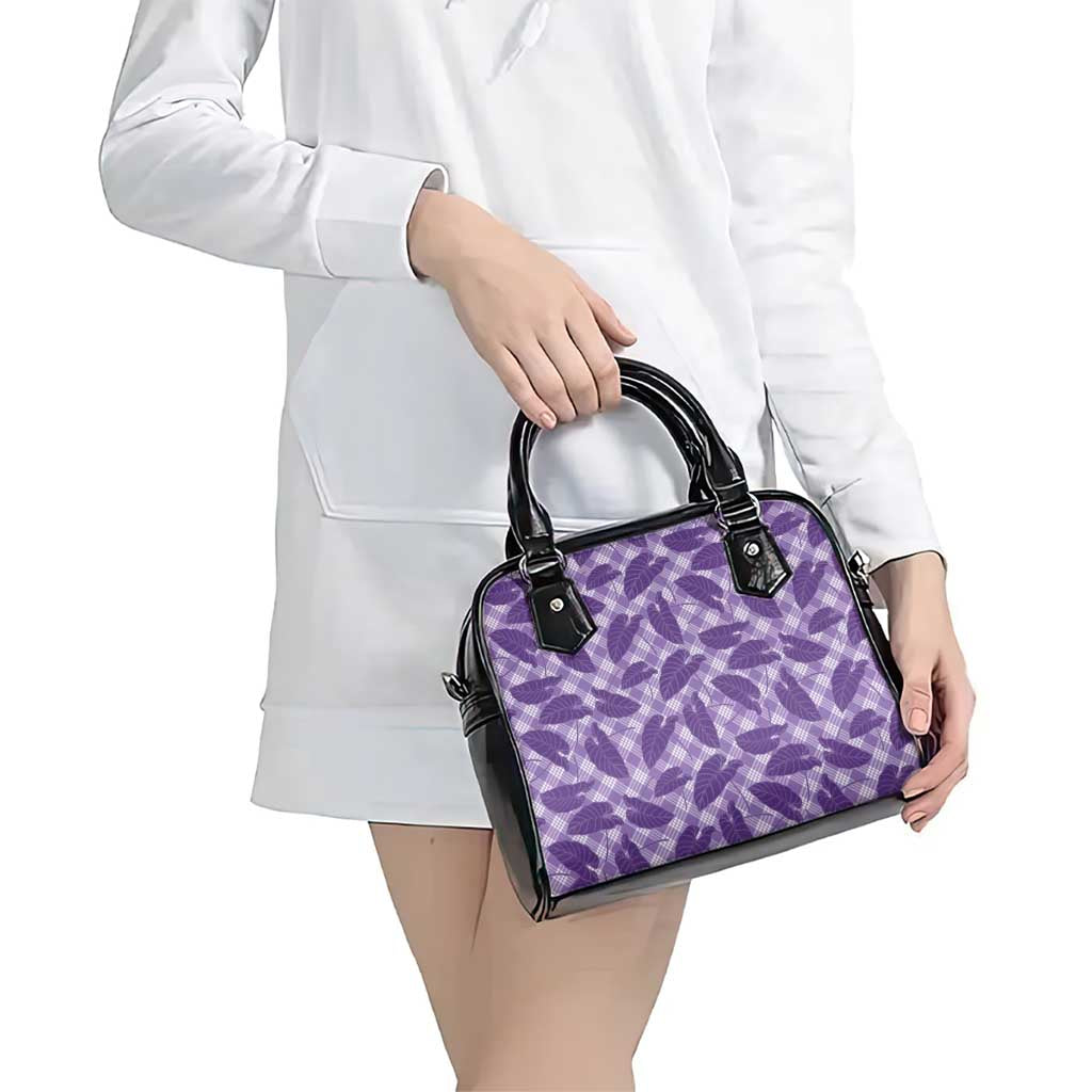 Purple Hawaii Kalo Palaka Motifs Shoulder Handbag Hawaiian Taro Leaves Elegant Vibes - Polynesian Pride