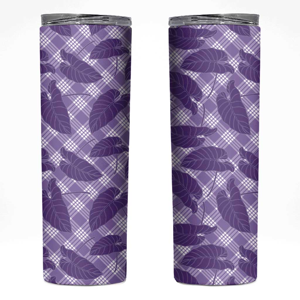 Purple Hawaii Kalo Palaka Motifs Skinny Tumbler Hawaiian Taro Leaves Elegant Vibes LT14 Purple - Polynesian Pride
