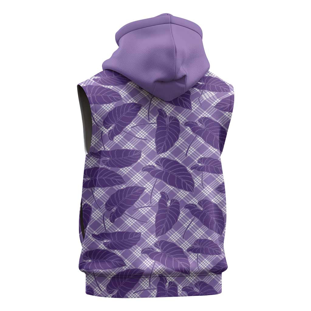 Purple Hawaii Kalo Palaka Motifs Sleeveless Hoodie Hawaiian Taro Leaves Elegant Vibes LT14 - Polynesian Pride