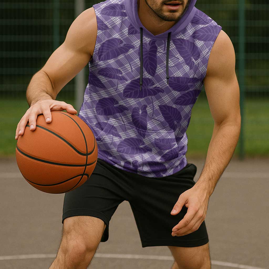 Purple Hawaii Kalo Palaka Motifs Sleeveless Hoodie Hawaiian Taro Leaves Elegant Vibes LT14 - Polynesian Pride
