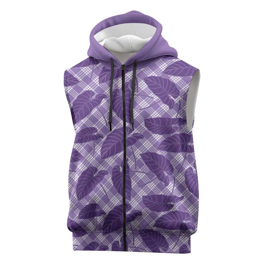 Purple Hawaii Kalo Palaka Motifs Sleeveless Zip Hoodie Hawaiian Taro Leaves Elegant Vibes LT14 Purple - Polynesian Pride