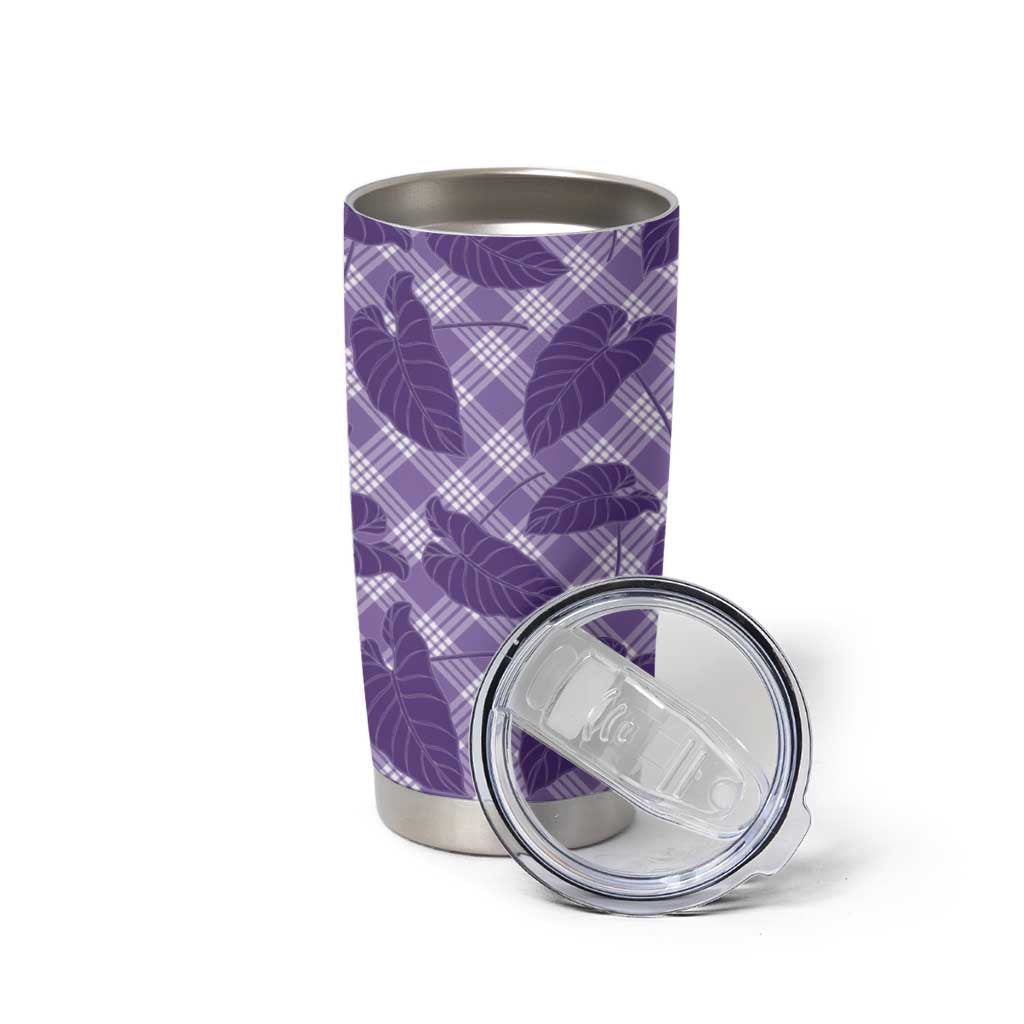 Purple Hawaii Kalo Palaka Motifs Tumbler Cup Hawaiian Taro Leaves Elegant Vibes LT14 - Polynesian Pride