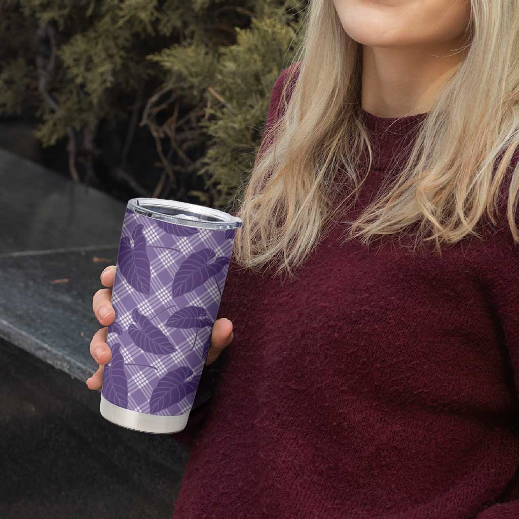 Purple Hawaii Kalo Palaka Motifs Tumbler Cup Hawaiian Taro Leaves Elegant Vibes LT14 - Polynesian Pride