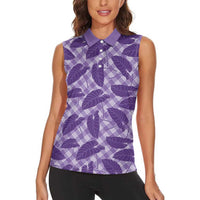 Purple Hawaii Kalo Palaka Motifs Women Sleeveless Polo Shirt Hawaiian Taro Leaves Elegant Vibes LT14 - Polynesian Pride