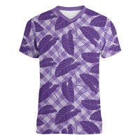 Purple Hawaii Kalo Palaka Motifs Women V-Neck T-Shirt Hawaiian Taro Leaves Elegant Vibes LT14 Female Purple - Polynesian Pride