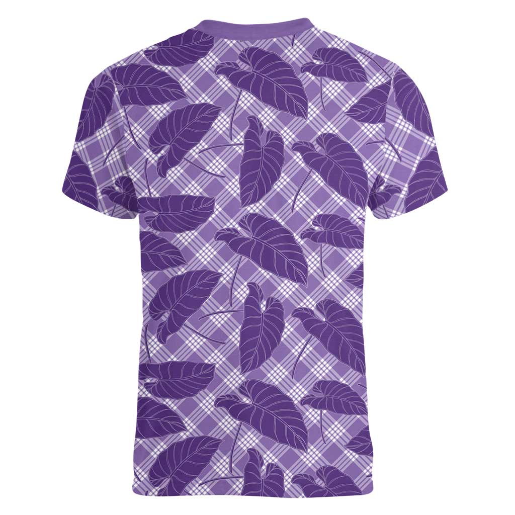 Purple Hawaii Kalo Palaka Motifs Women V-Neck T-Shirt Hawaiian Taro Leaves Elegant Vibes LT14 - Polynesian Pride