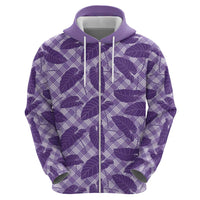 Purple Hawaii Kalo Palaka Motifs Zip Hoodie Hawaiian Taro Leaves Elegant Vibes LT14 - Polynesian Pride