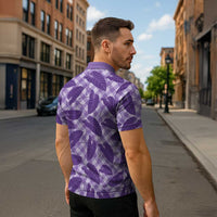 Purple Hawaii Kalo Palaka Motifs Zipper Polo Shirt Hawaiian Taro Leaves Elegant Vibes LT14 - Polynesian Pride