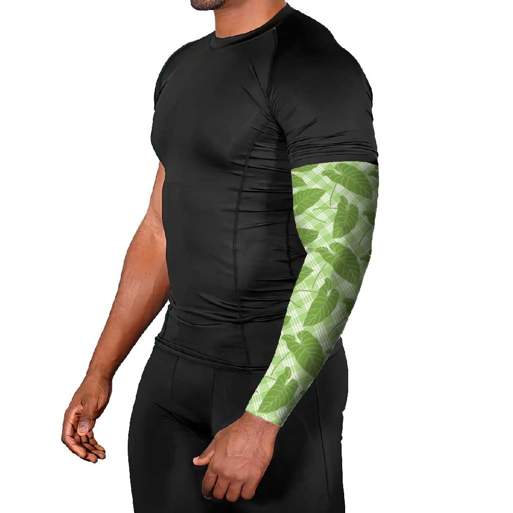 Green Hawaii Kalo Palaka Motifs Arm Sleeves Hawaiian Taro Leaves Elegant Vibes - Polynesian Pride