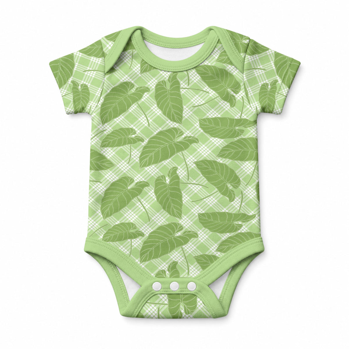 Green Hawaii Kalo Palaka Motifs Baby Onesie Hawaiian Taro Leaves Elegant Vibes