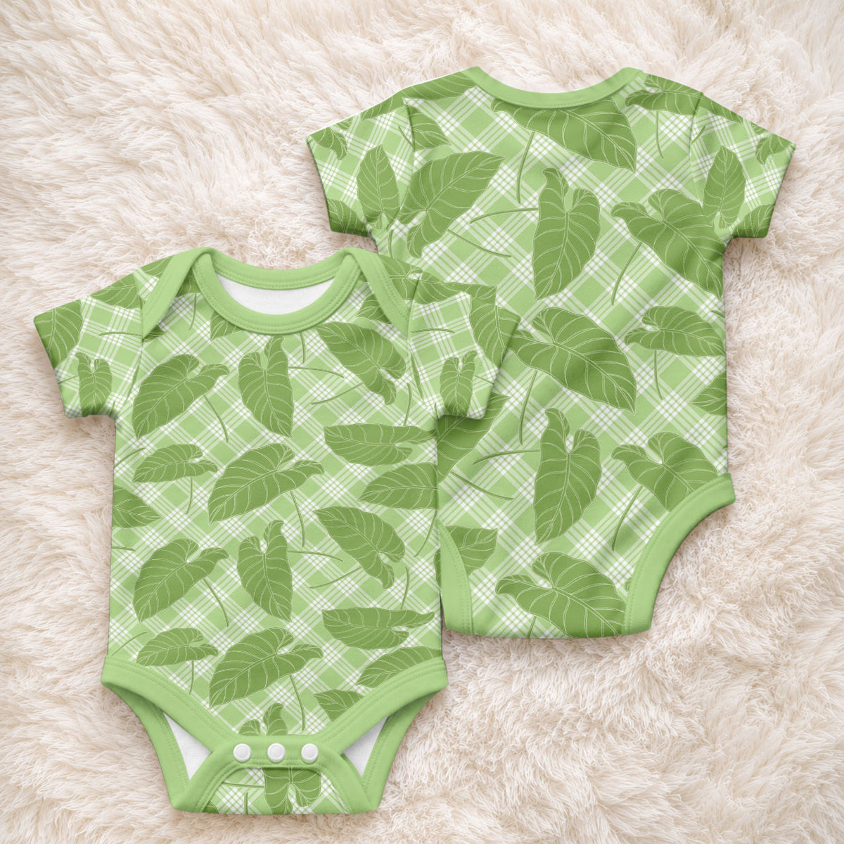 Green Hawaii Kalo Palaka Motifs Baby Onesie Hawaiian Taro Leaves Elegant Vibes