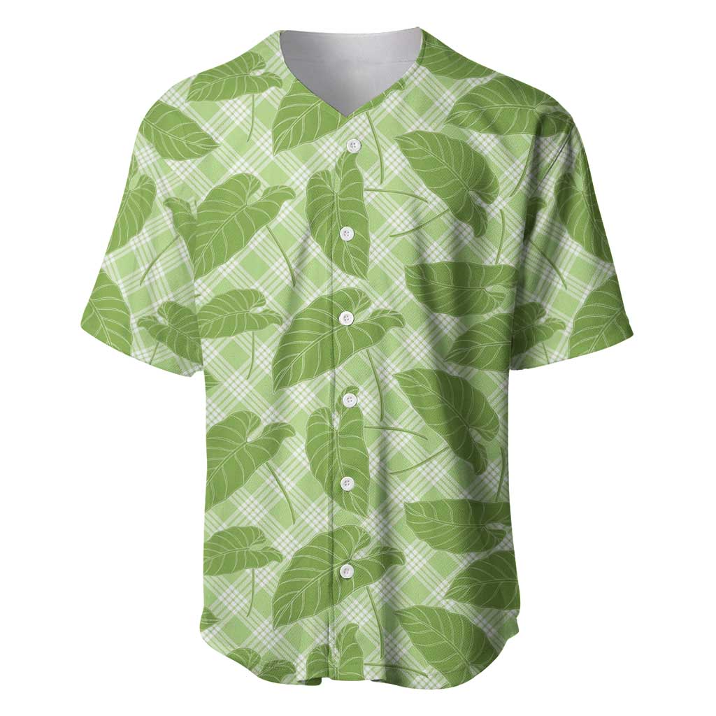 Green Hawaii Kalo Palaka Motifs Baseball Jersey Hawaiian Taro Leaves Elegant Vibes - Polynesian Pride