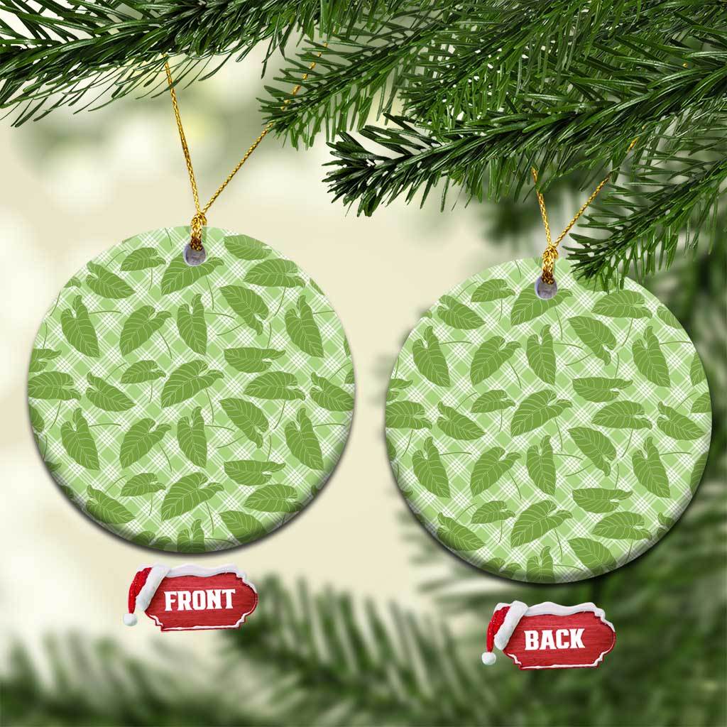 Green Hawaii Kalo Palaka Motifs Ceramic Ornament Hawaiian Taro Leaves Elegant Vibes - Polynesian Pride