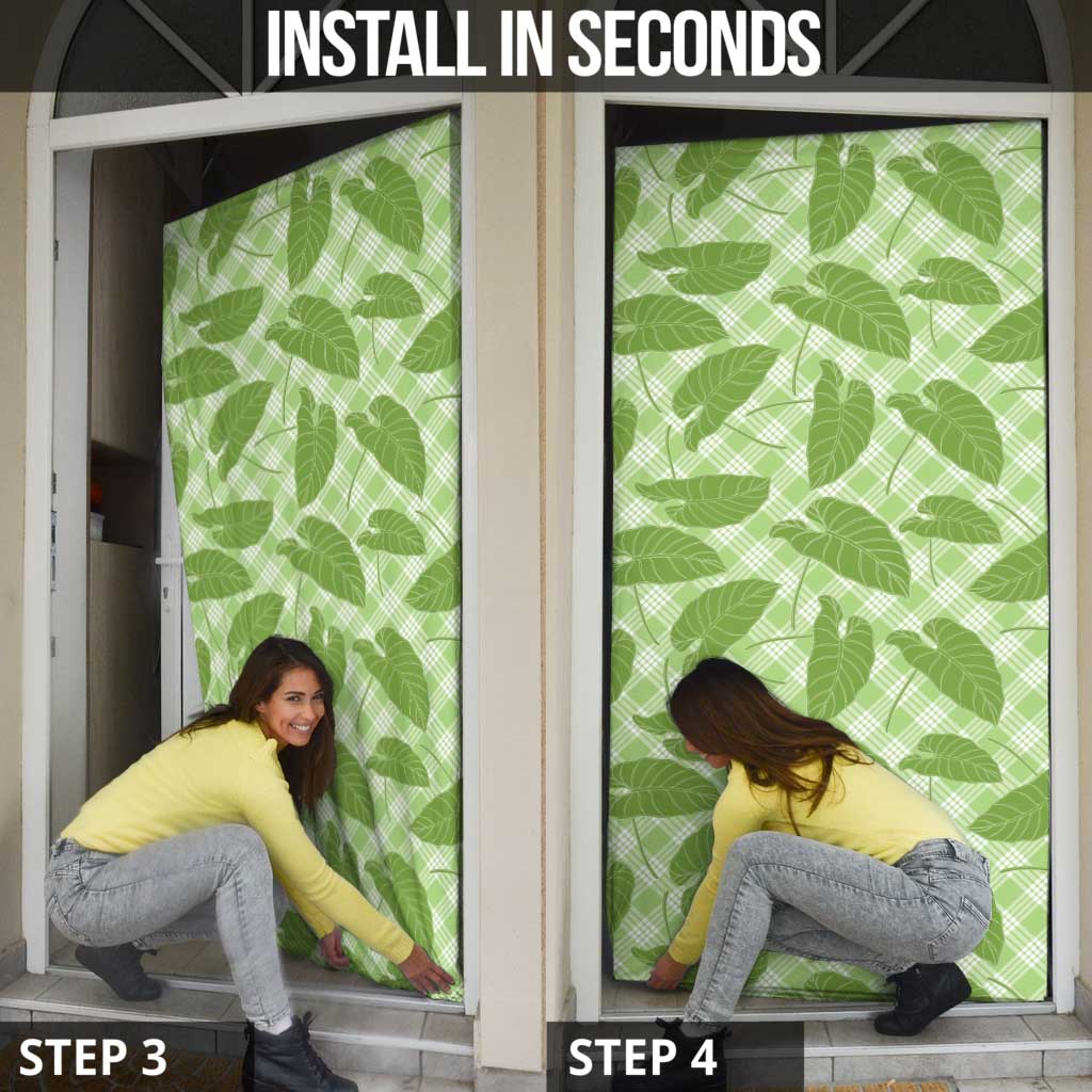 Green Hawaii Kalo Palaka Motifs Door Cover Hawaiian Taro Leaves Elegant Vibes - Polynesian Pride