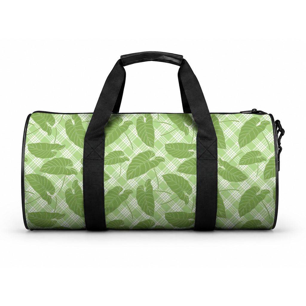 Green Hawaii Kalo Palaka Motifs Duffle Bag Hawaiian Taro Leaves Elegant Vibes