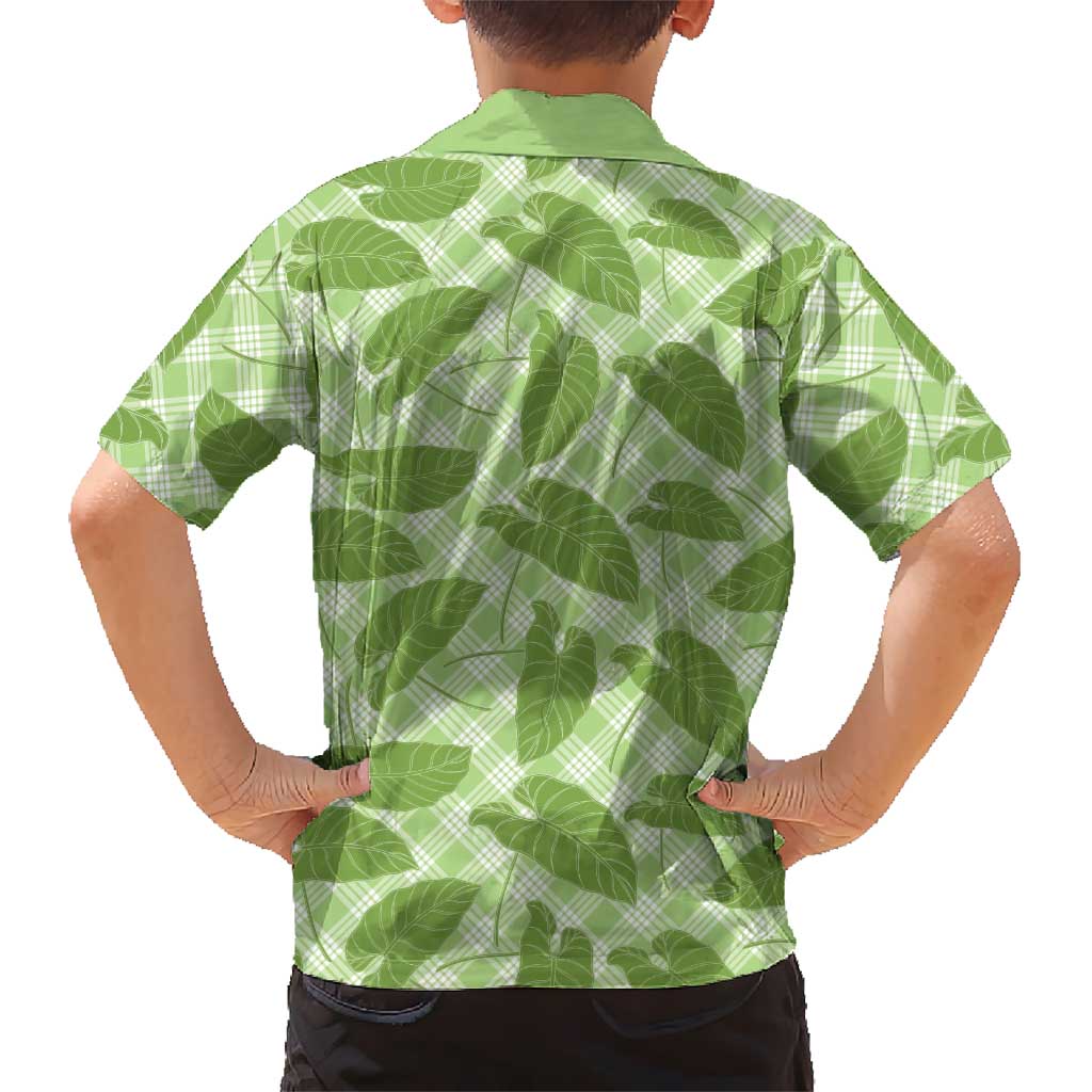Green Hawaii Kalo Palaka Motifs Family Matching Long Sleeve Bodycon Dress and Hawaiian Shirt Hawaiian Taro Leaves Elegant Vibes LT14 - Polynesian Pride