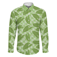 Green Hawaii Kalo Palaka Motifs Family Matching Long Sleeve Bodycon Dress and Hawaiian Shirt Hawaiian Taro Leaves Elegant Vibes LT14 Dad's Shirt - Long Sleeve Green - Polynesian Pride