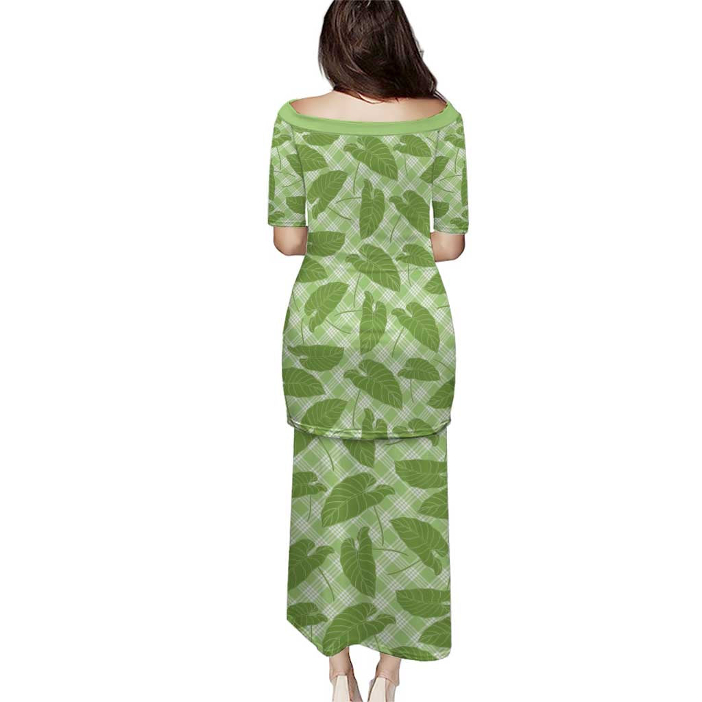 Green Hawaii Kalo Palaka Motifs Family Matching Puletasi and Hawaiian Shirt Hawaiian Taro Leaves Elegant Vibes LT14 - Polynesian Pride