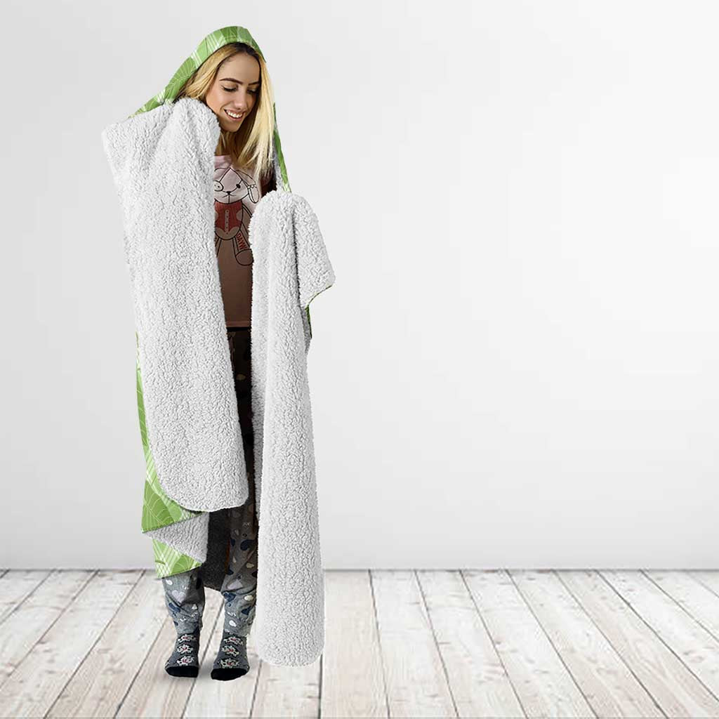 Green Hawaii Kalo Palaka Motifs Hooded Blanket Hawaiian Taro Leaves Elegant Vibes - Polynesian Pride