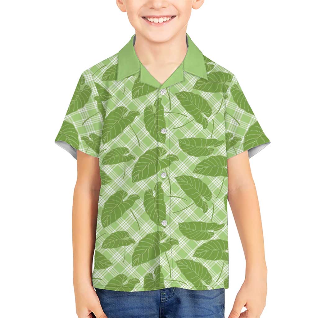 Green Hawaii Kalo Palaka Motifs Kid Hawaiian Shirt Hawaiian Taro Leaves Elegant Vibes - Polynesian Pride