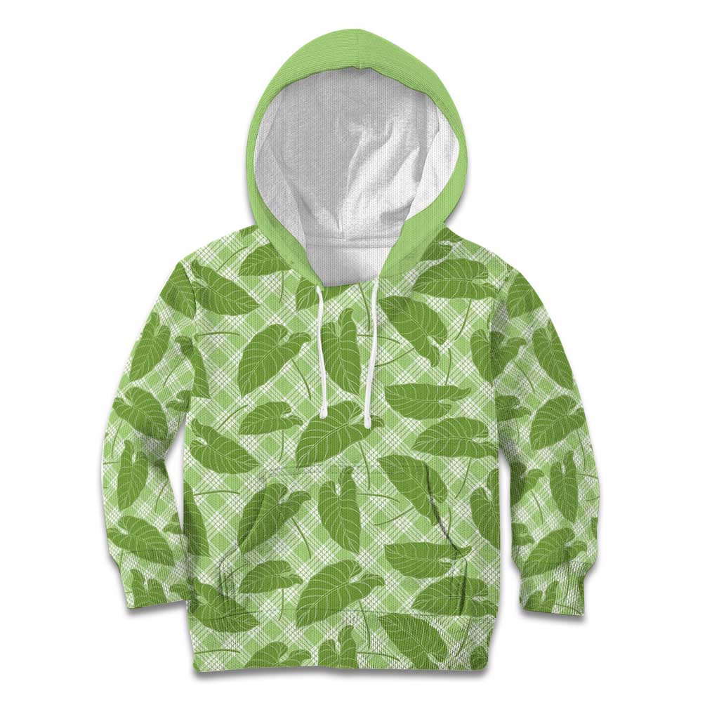 Green Hawaii Kalo Palaka Motifs Kid Hoodie Hawaiian Taro Leaves Elegant Vibes LT14 Hoodie Green - Polynesian Pride
