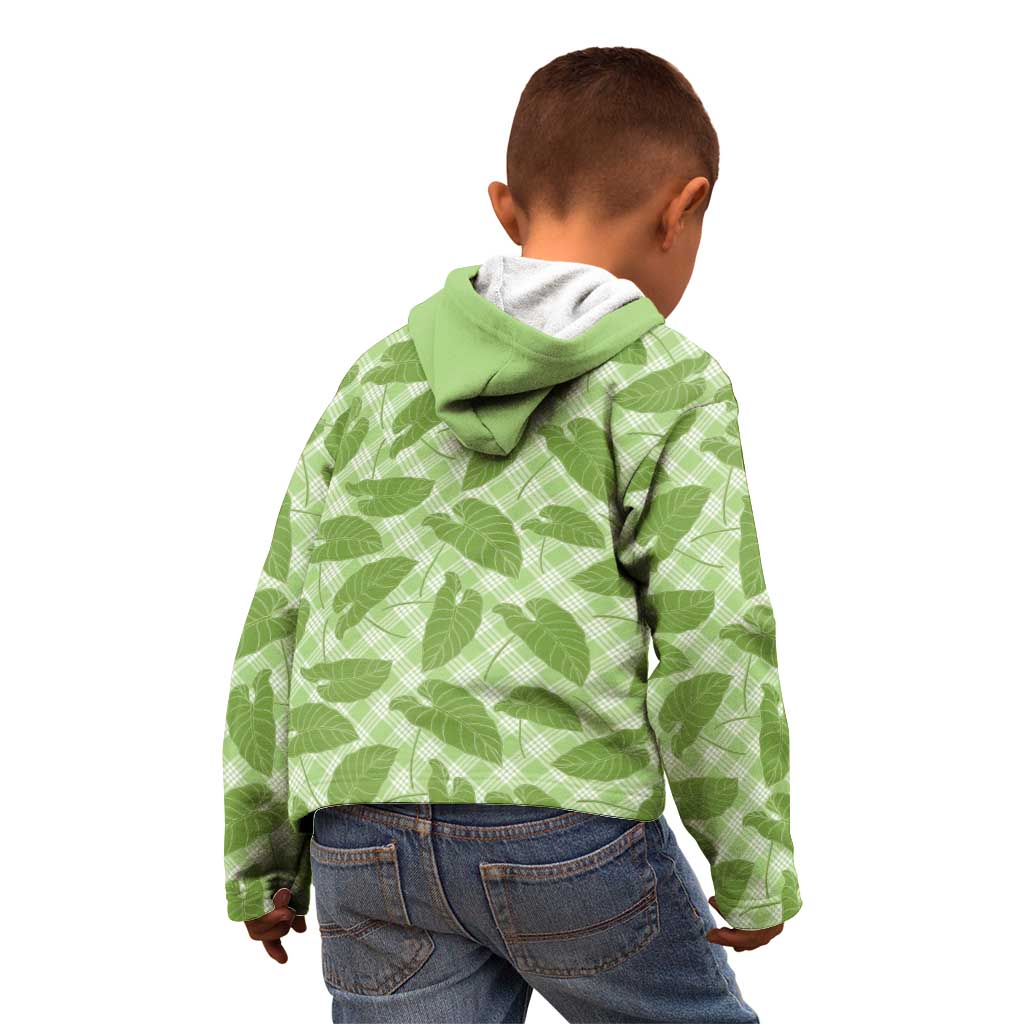 Green Hawaii Kalo Palaka Motifs Kid Hoodie Hawaiian Taro Leaves Elegant Vibes LT14 - Polynesian Pride