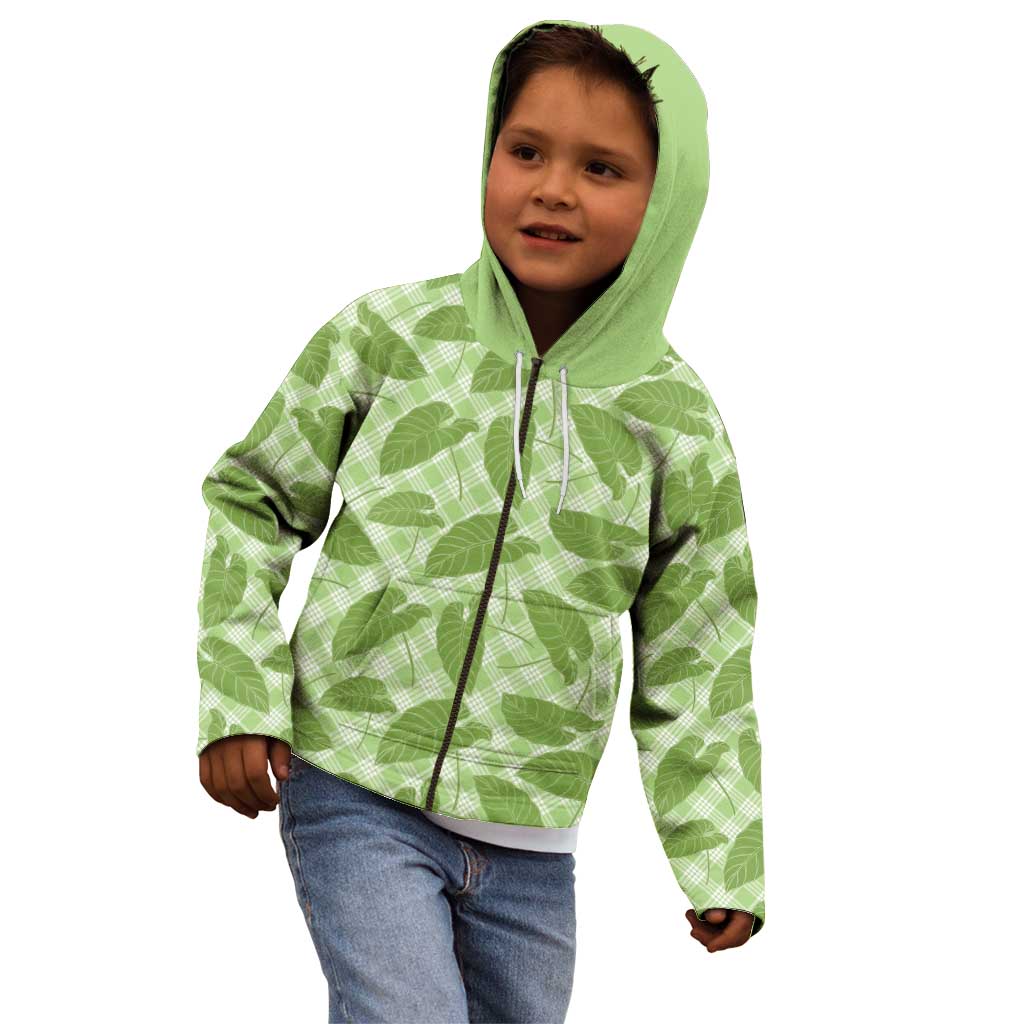 Green Hawaii Kalo Palaka Motifs Kid Hoodie Hawaiian Taro Leaves Elegant Vibes LT14 - Polynesian Pride