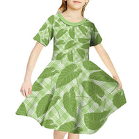 Green Hawaii Kalo Palaka Motifs Kid Short Sleeve Dress Hawaiian Taro Leaves Elegant Vibes LT14 - Polynesian Pride
