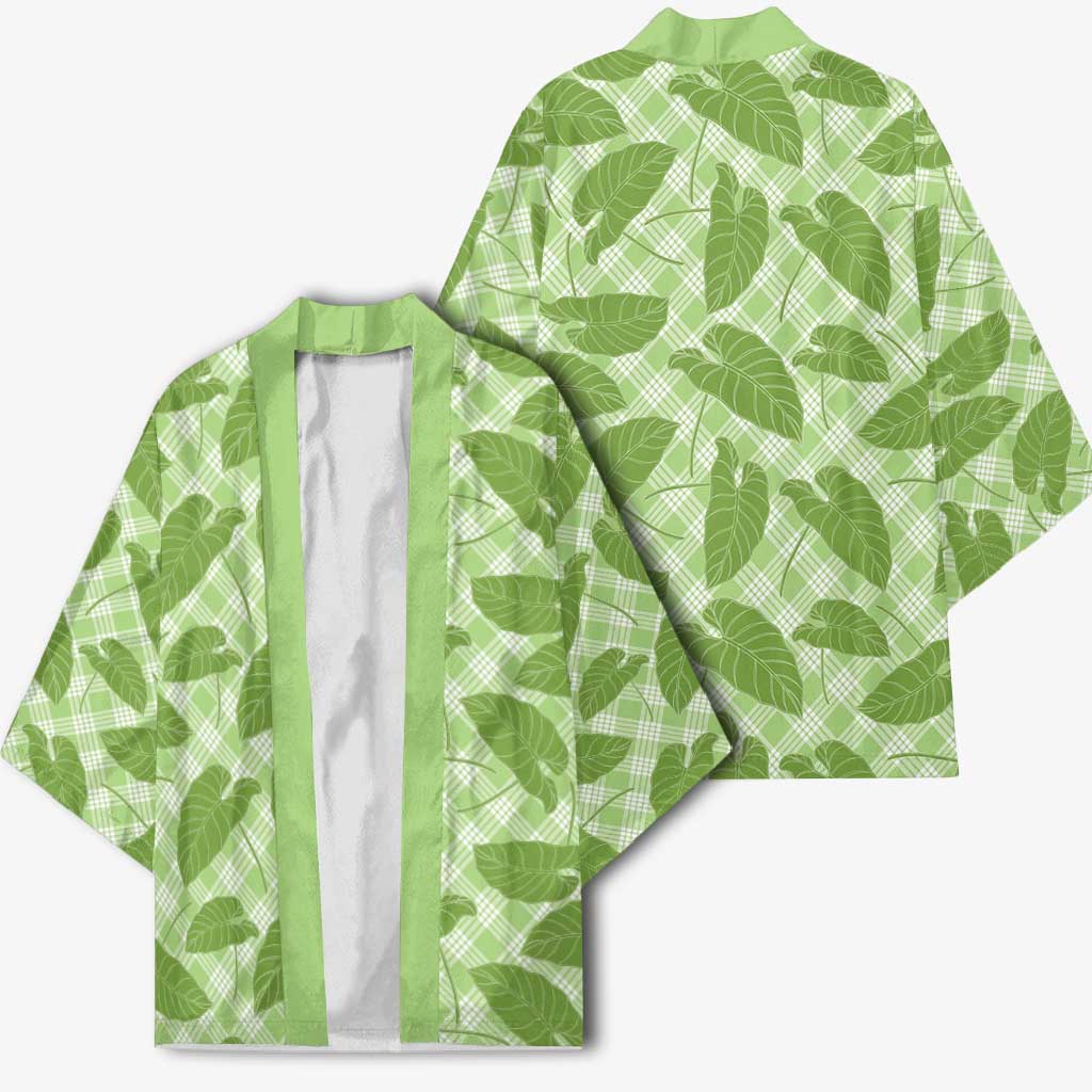 Green Hawaii Kalo Palaka Motifs Kimono Hawaiian Taro Leaves Elegant Vibes - Polynesian Pride