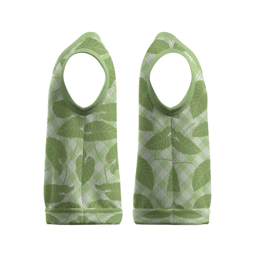Green Hawaii Kalo Palaka Motifs Christmas Knitted V-Neck Vest Hawaiian Taro Leaves Elegant Vibes LT14 - Polynesian Pride