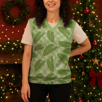 Green Hawaii Kalo Palaka Motifs Christmas Knitted V-Neck Vest Hawaiian Taro Leaves Elegant Vibes LT14 - Polynesian Pride