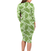 Green Hawaii Kalo Palaka Motifs Long Sleeve Bodycon Dress Hawaiian Taro Leaves Elegant Vibes LT14 - Polynesian Pride