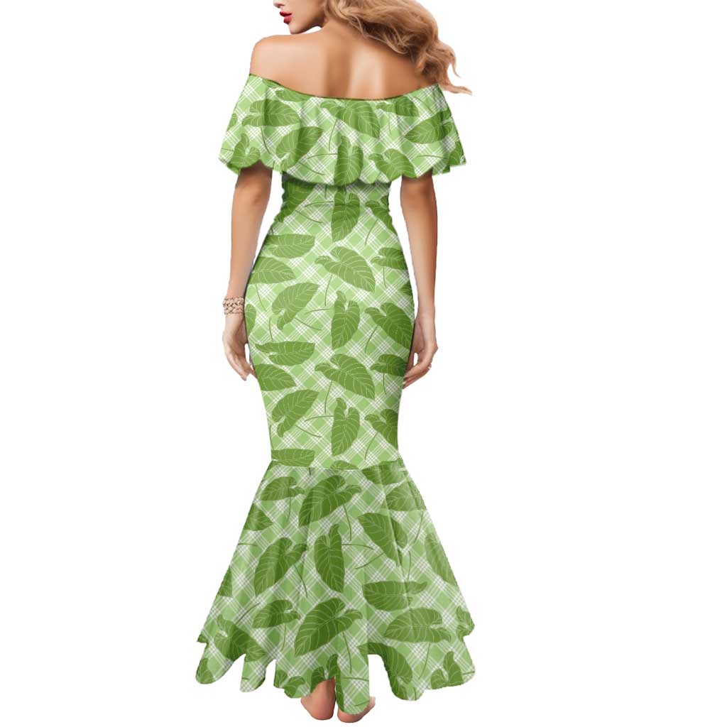 Green Hawaii Kalo Palaka Motifs Mermaid Dress Hawaiian Taro Leaves Elegant Vibes LT14 - Polynesian Pride