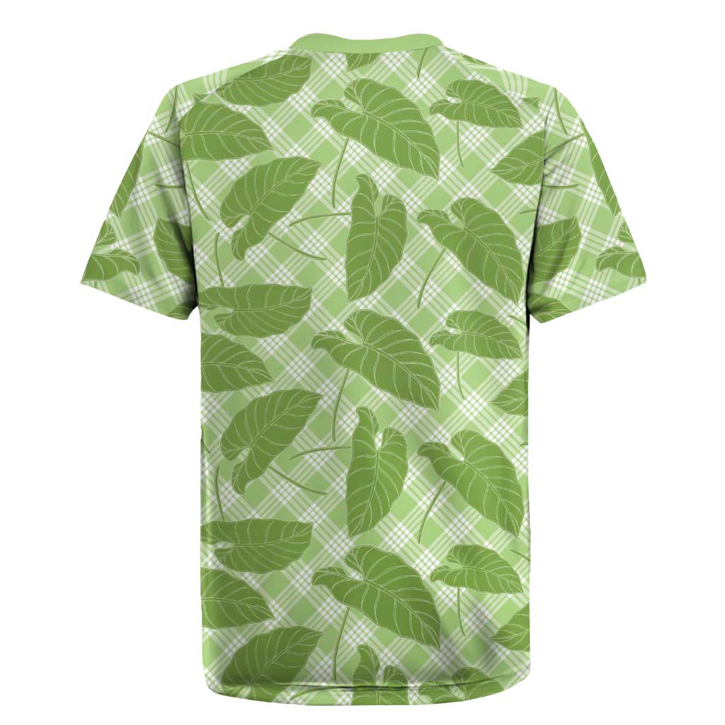 Green Hawaii Kalo Palaka Motifs Rugby Jersey Hawaiian Taro Leaves Elegant Vibes - Polynesian Pride