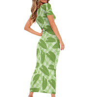 Green Hawaii Kalo Palaka Motifs Short Sleeve Bodycon Dress Hawaiian Taro Leaves Elegant Vibes LT14 - Polynesian Pride