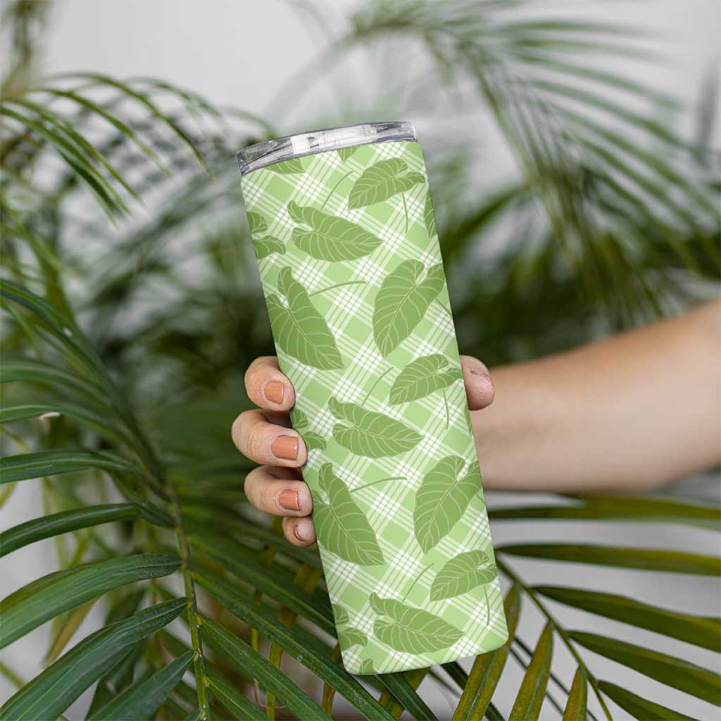Green Hawaii Kalo Palaka Motifs Skinny Tumbler Hawaiian Taro Leaves Elegant Vibes LT14 - Polynesian Pride