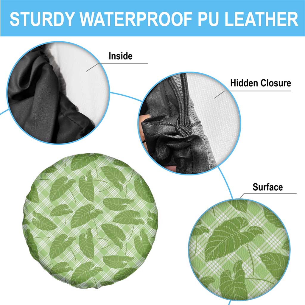 Green Hawaii Kalo Palaka Motifs Spare Tire Cover Hawaiian Taro Leaves Elegant Vibes LT14 - Polynesian Pride
