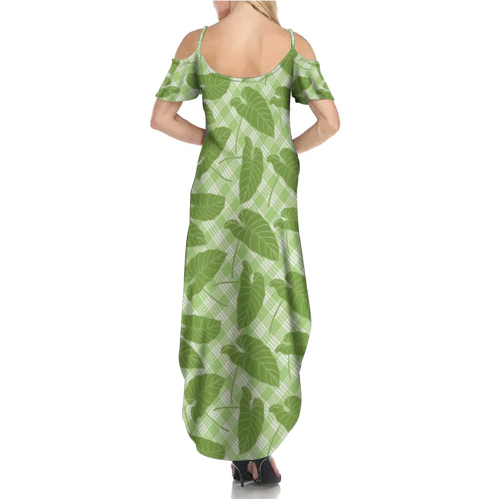 Green Hawaii Kalo Palaka Motifs Summer Maxi Dress Hawaiian Taro Leaves Elegant Vibes - Polynesian Pride