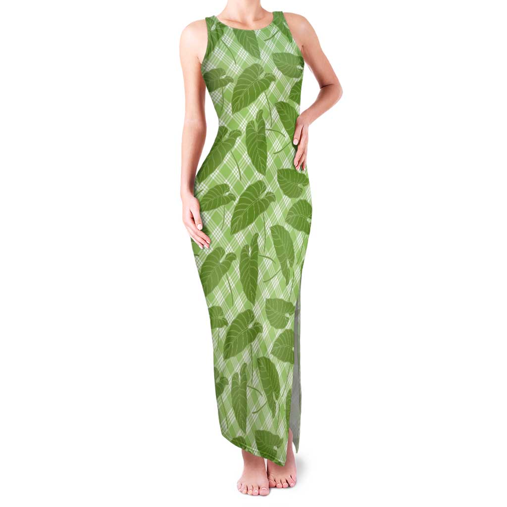 Green Hawaii Kalo Palaka Motifs Tank Maxi Dress Hawaiian Taro Leaves Elegant Vibes LT14 Women Green - Polynesian Pride