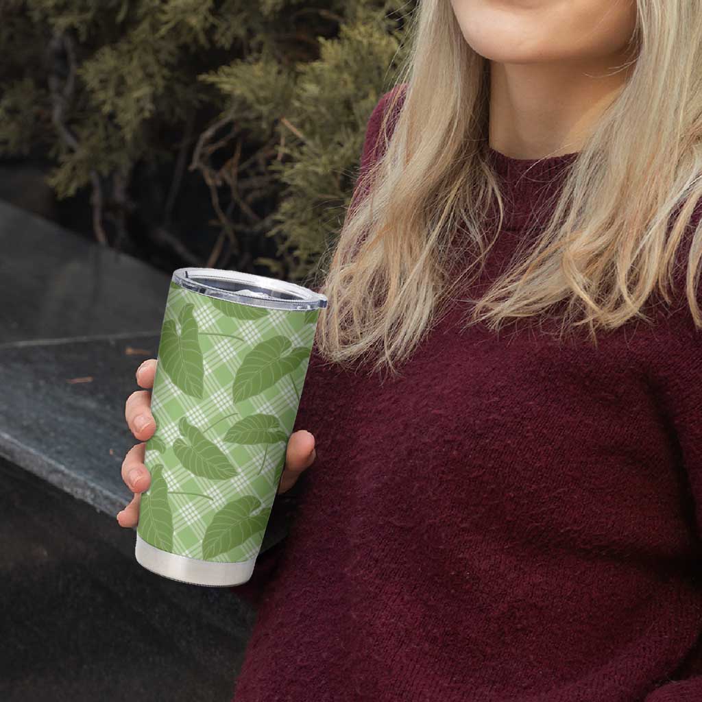 Green Hawaii Kalo Palaka Motifs Tumbler Cup Hawaiian Taro Leaves Elegant Vibes - Polynesian Pride