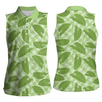 Green Hawaii Kalo Palaka Motifs Women Sleeveless Polo Shirt Hawaiian Taro Leaves Elegant Vibes LT14 - Polynesian Pride