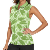Green Hawaii Kalo Palaka Motifs Women Sleeveless Polo Shirt Hawaiian Taro Leaves Elegant Vibes LT14 - Polynesian Pride