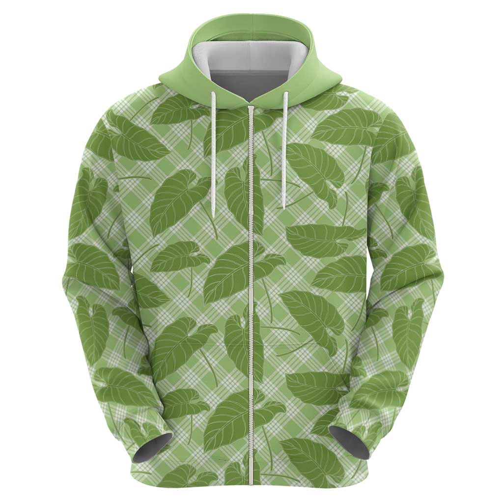 Green Hawaii Kalo Palaka Motifs Zip Hoodie Hawaiian Taro Leaves Elegant Vibes LT14 - Polynesian Pride