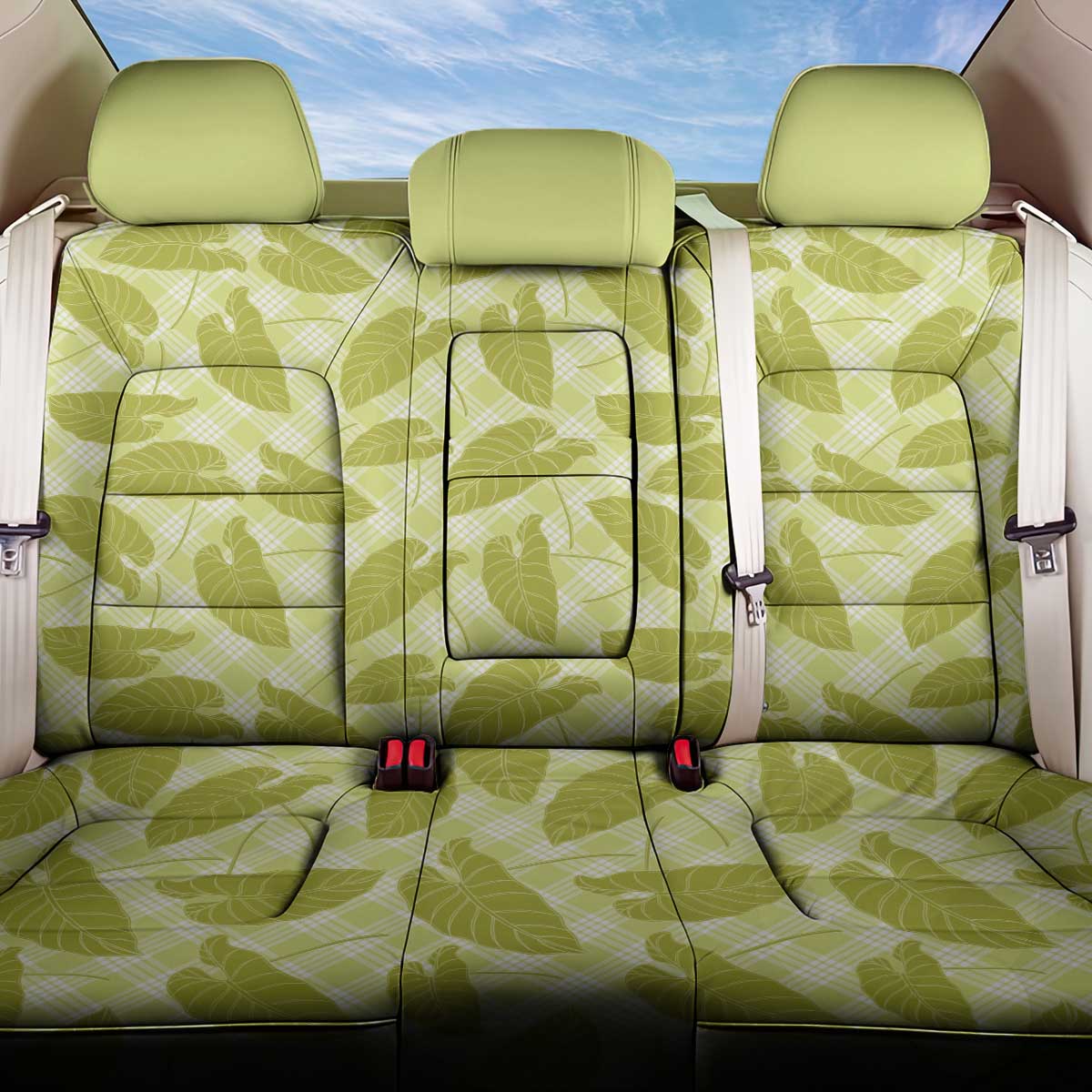 Lime Green Hawaii Kalo Palaka Motifs Back Car Seat Cover Hawaiian Taro Leaves Elegant Vibes - Polynesian Pride