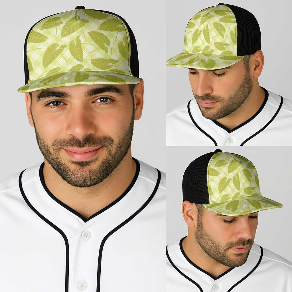 Lime Green Hawaii Kalo Palaka Motifs Baseball Net Cap Hawaiian Taro Leaves Elegant Vibes