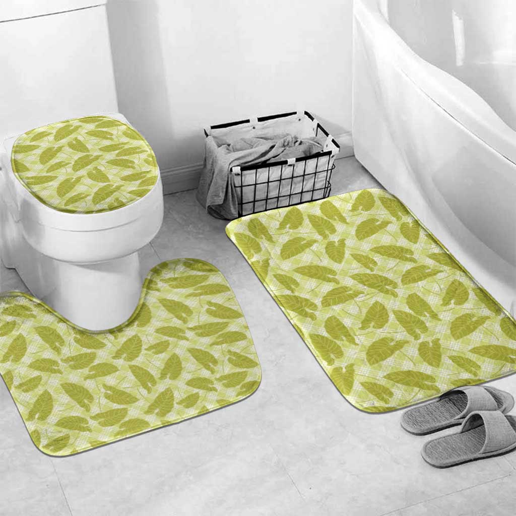 Lime Green Hawaii Kalo Palaka Motifs Bathroom Set Hawaiian Taro Leaves Elegant Vibes - Polynesian Pride