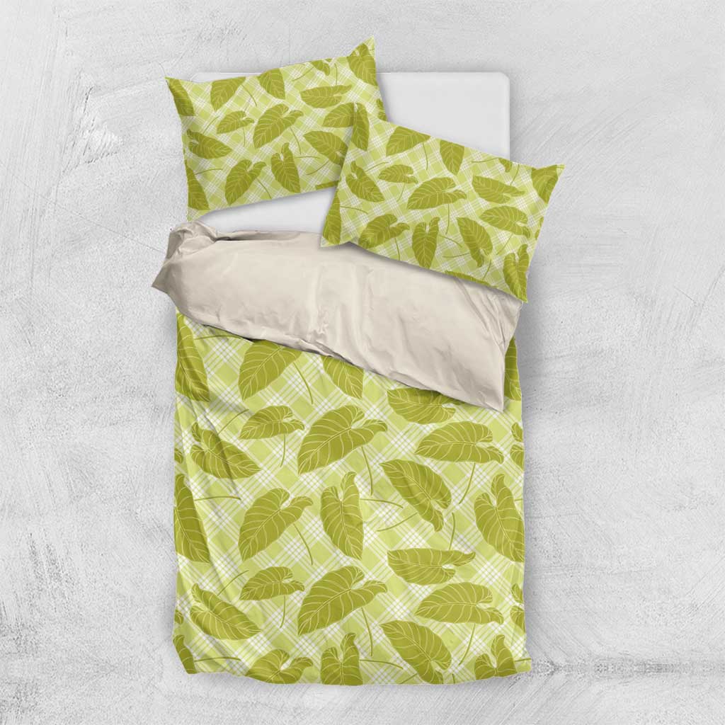 Lime Green Hawaii Kalo Palaka Motifs Bedding Set Hawaiian Taro Leaves Elegant Vibes - Polynesian Pride