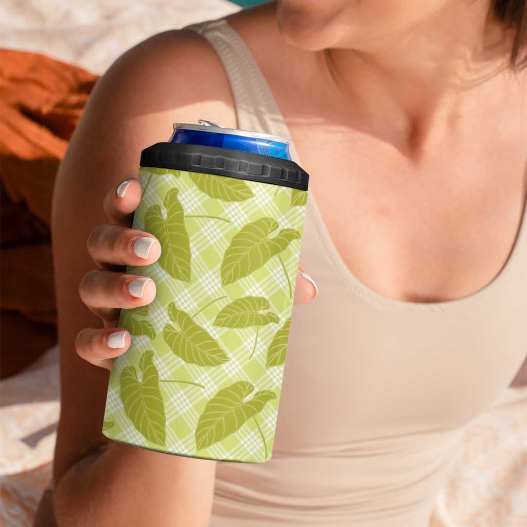 Lime Green Hawaii Kalo Palaka Motifs 4 in 1 Can Cooler Tumbler Hawaiian Taro Leaves Elegant Vibes LT14 - Polynesian Pride
