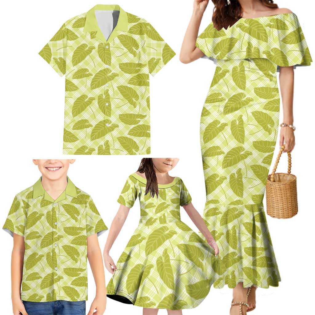 Lime Green Hawaii Kalo Palaka Motifs Family Matching Mermaid Dress and Hawaiian Shirt Hawaiian Taro Leaves Elegant Vibes LT14 - Polynesian Pride