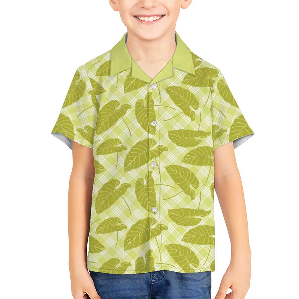 Lime Green Hawaii Kalo Palaka Motifs Family Matching Mermaid Dress and Hawaiian Shirt Hawaiian Taro Leaves Elegant Vibes LT14 Son's Shirt Lime Green - Polynesian Pride